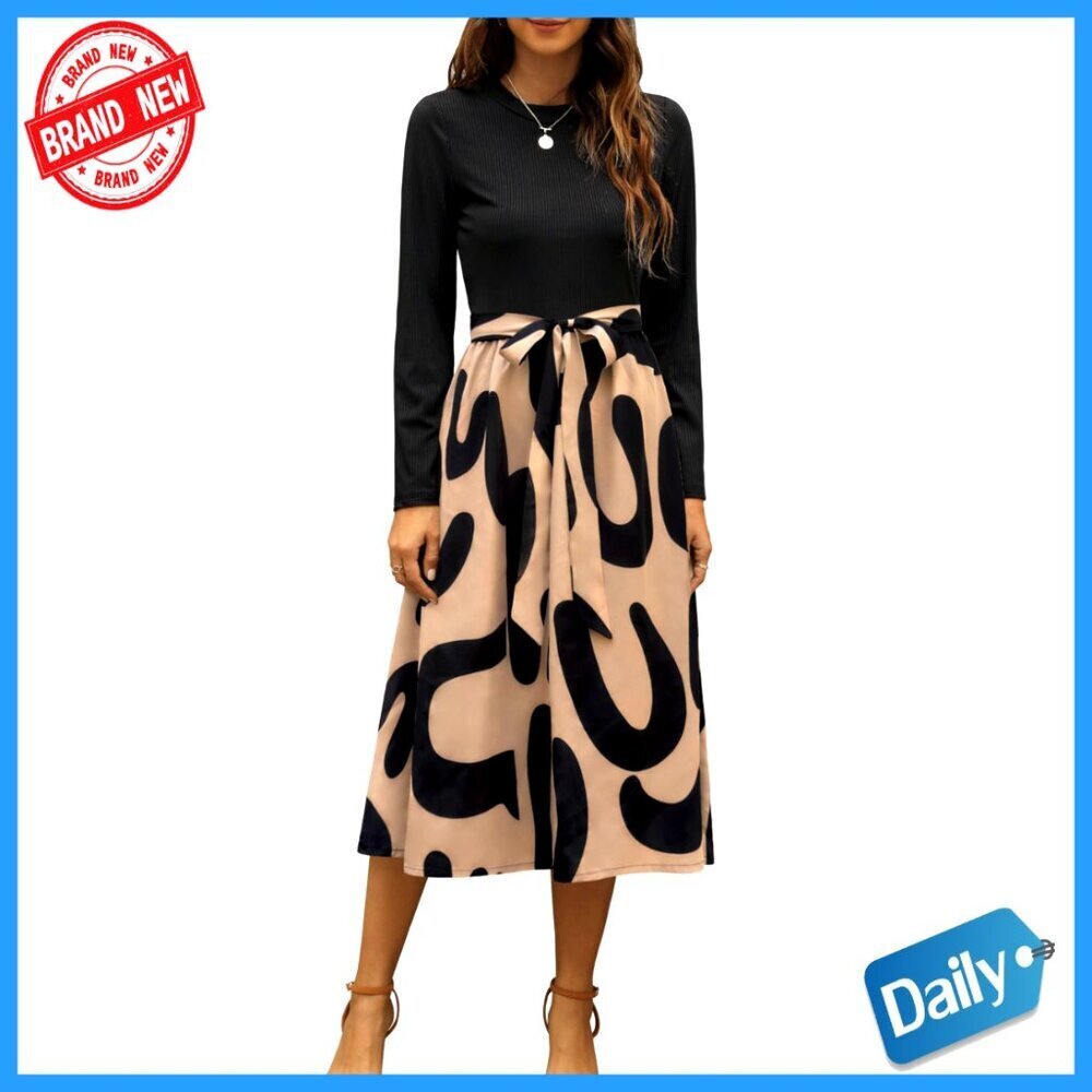 Ribbed Midi Dress Long Sleeve Modest Business Casual Work Outfit Pockets